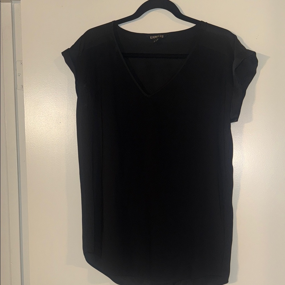 Express Women's Satin Black V-neck Blouse